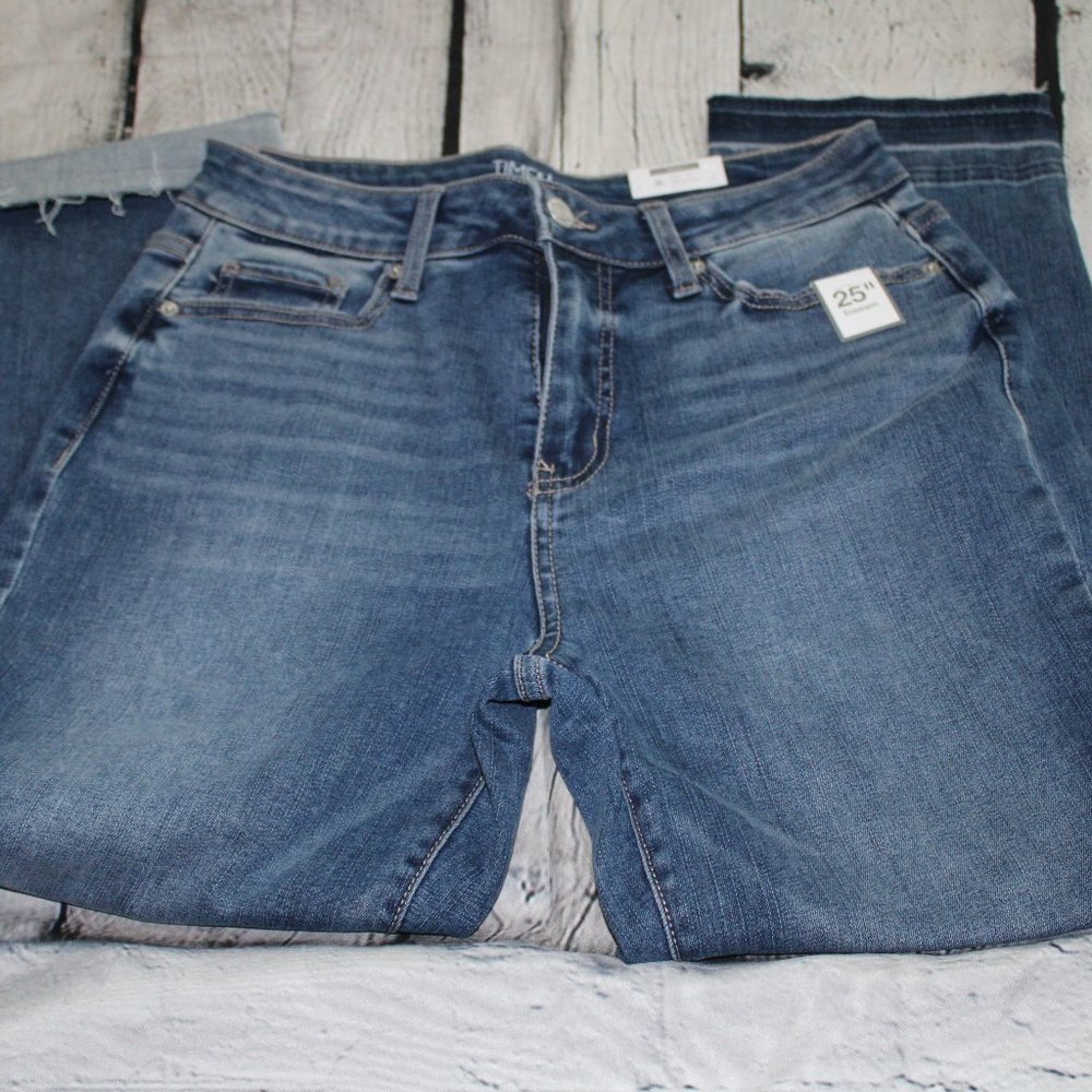 Time and Tru Women's High Rise Straight Denim Crop Jean Blue 5 Pocket